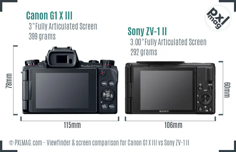 Canon G1 X III vs Sony ZV-1 II Screen and Viewfinder comparison