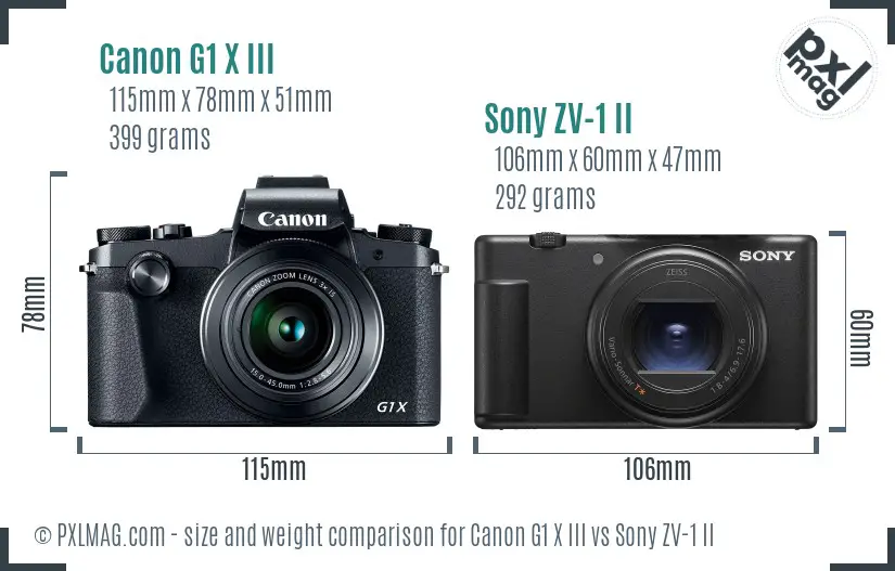 Canon G1 X III vs Sony ZV-1 II size comparison
