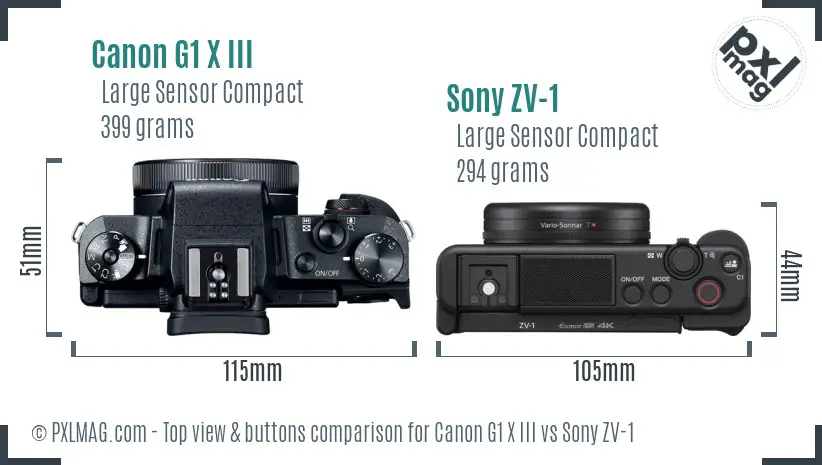 Canon G1 X III vs Sony ZV-1 top view buttons comparison