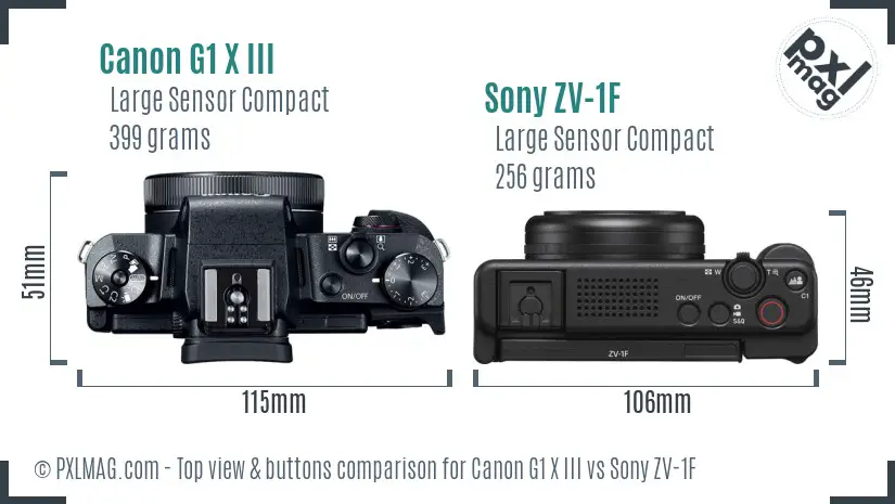 Canon G1 X III vs Sony ZV-1F top view buttons comparison