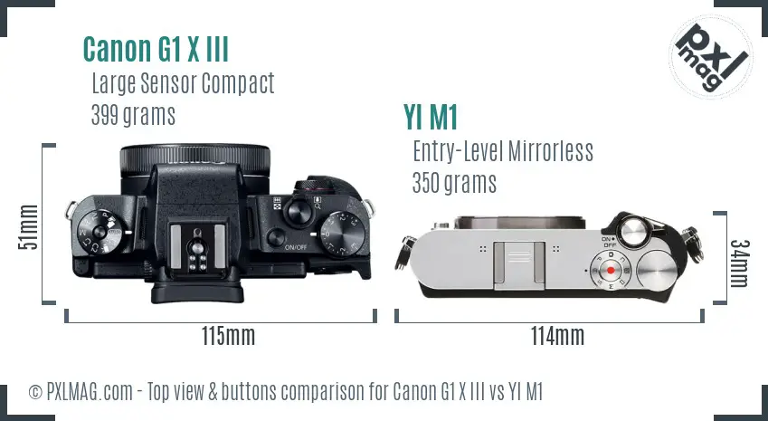 Canon G1 X III vs YI M1 top view buttons comparison
