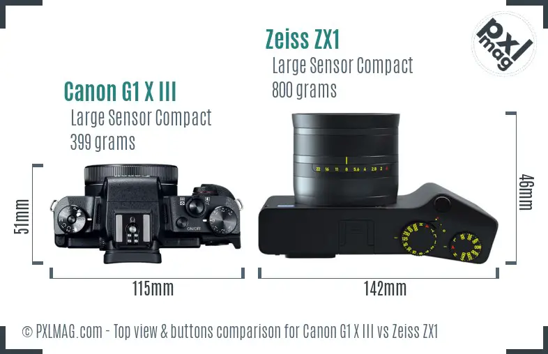 Canon G1 X III vs Zeiss ZX1 top view buttons comparison