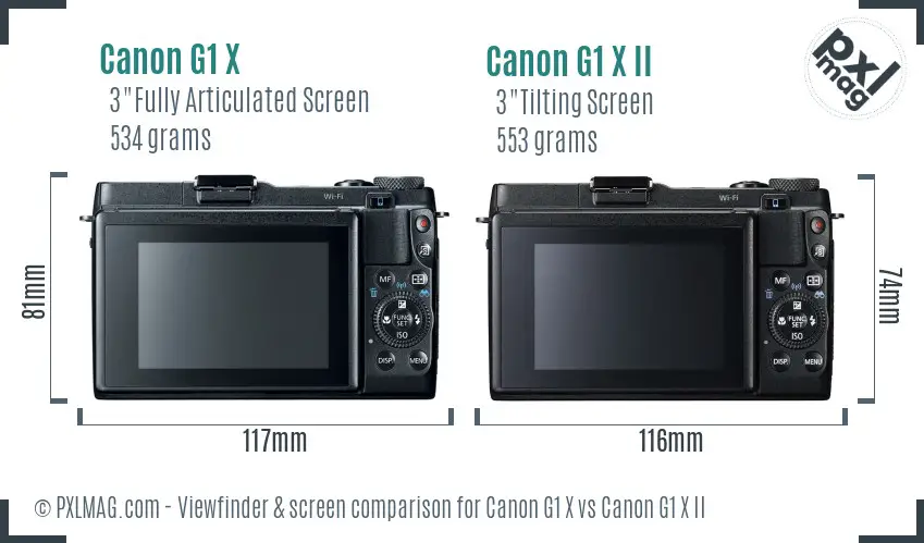 Canon G1 X vs Canon G1 X II Screen and Viewfinder comparison