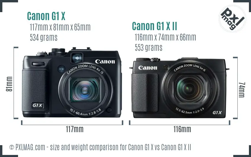 Canon G1 X vs Canon G1 X II size comparison