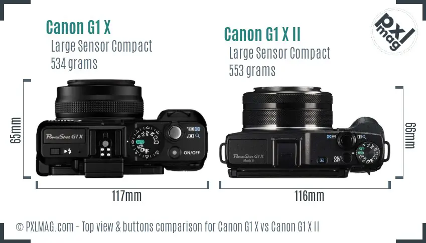 Canon G1 X vs Canon G1 X II top view buttons comparison