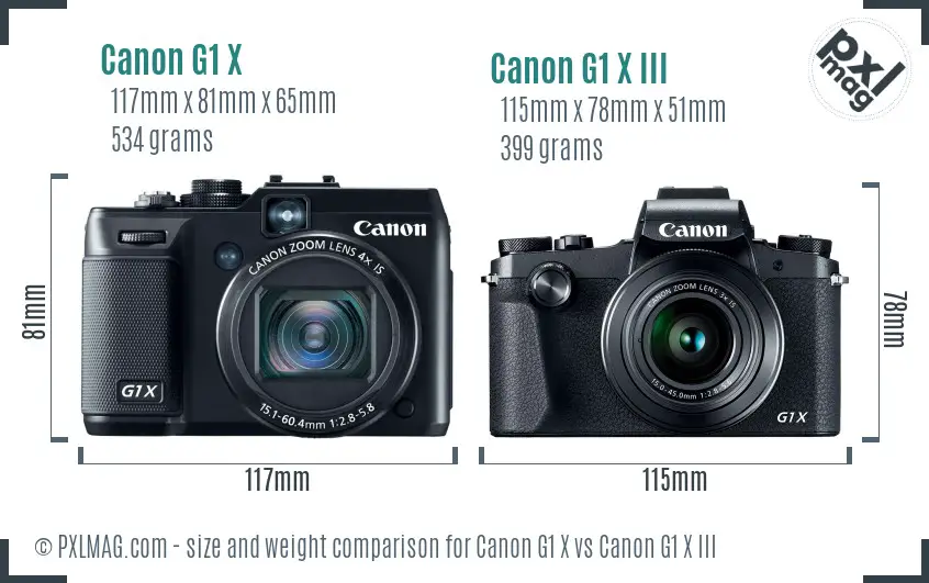 Canon G1 X vs Canon G1 X III size comparison