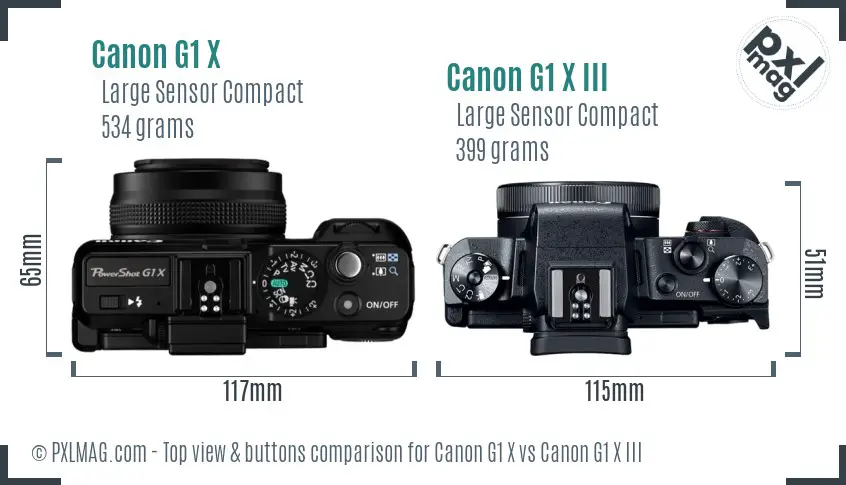Canon G1 X vs Canon G1 X III top view buttons comparison