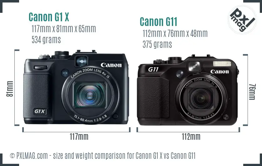 Canon G1 X vs Canon G11 size comparison Canon G1 X vs Canon G11 size comparison