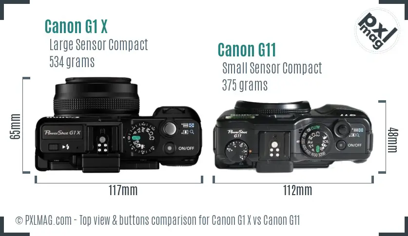 Canon G1 X vs Canon G11 top view buttons comparison Canon G1 X vs Canon G11 top view buttons comparison