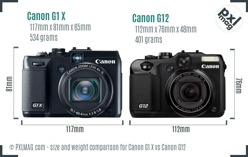 Canon G1 X vs Canon G12 size comparison Canon G1 X vs Canon G12 size comparison