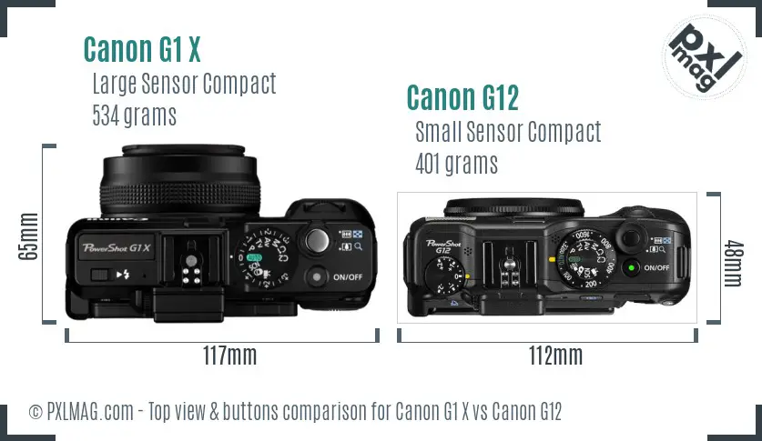 Canon G1 X vs Canon G12 top view buttons comparison Canon G1 X vs Canon G12 top view buttons comparison
