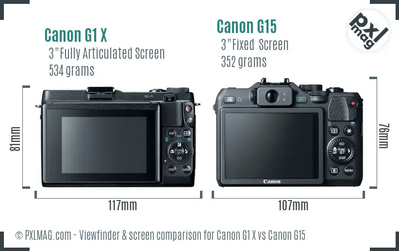 Canon G1 X vs Canon G15 Screen and Viewfinder comparison