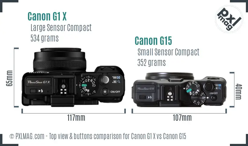 Canon G1 X vs Canon G15 top view buttons comparison