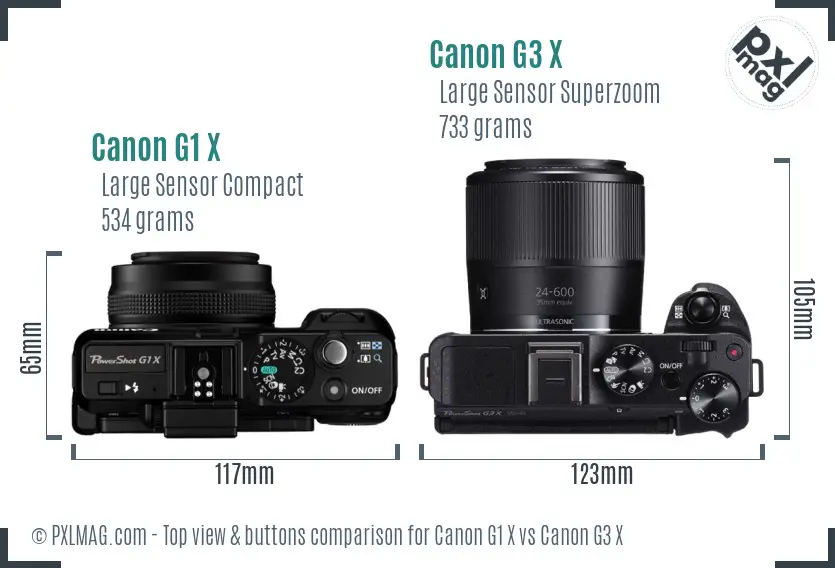 Canon G1 X vs Canon G3 X top view buttons comparison Canon G1 X vs Canon G3 X top view buttons comparison