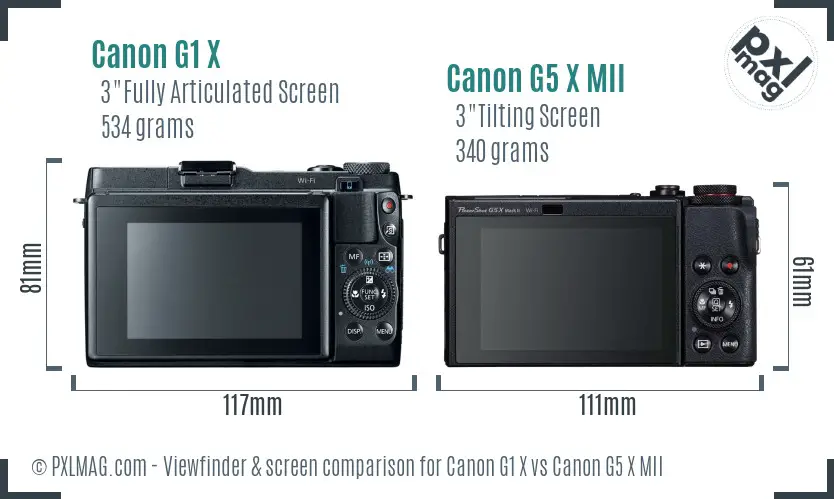 Canon G1 X vs Canon G5 X MII Screen and Viewfinder comparison