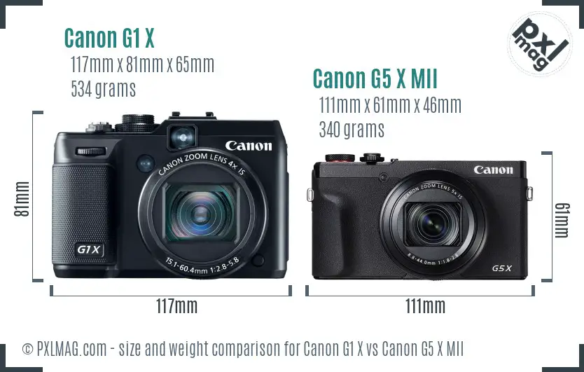 Canon G1 X vs Canon G5 X MII size comparison