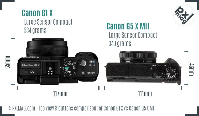 Canon G1 X vs Canon G5 X MII top view buttons comparison