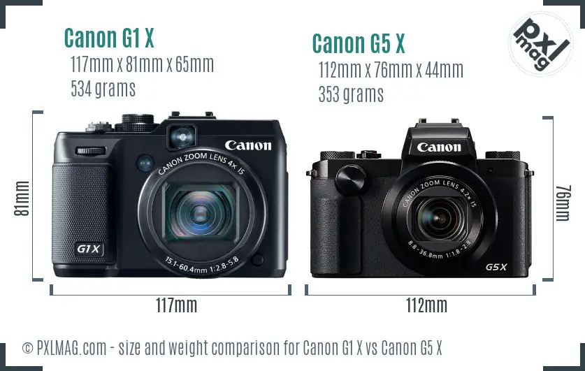 Canon G1 X vs Canon G5 X size comparison