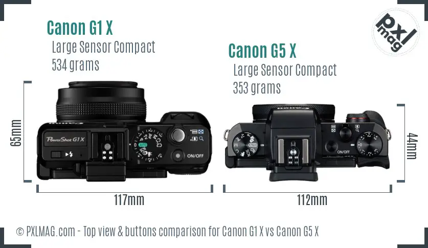 Canon G1 X vs Canon G5 X top view buttons comparison