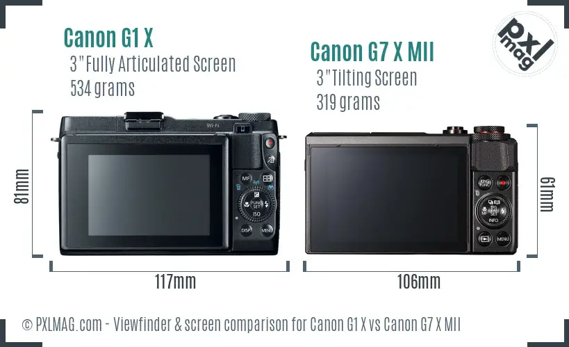 Canon G1 X vs Canon G7 X MII Screen and Viewfinder comparison