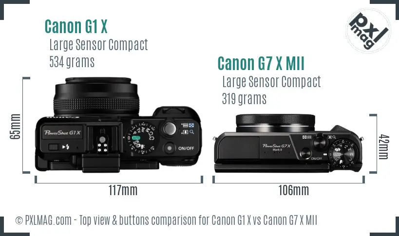 Canon G1 X vs Canon G7 X MII top view buttons comparison