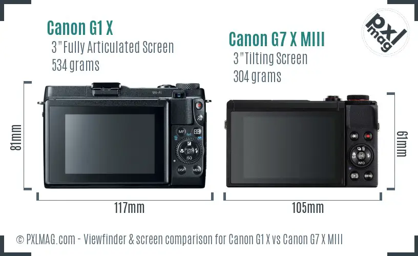 Canon G1 X vs Canon G7 X MIII Screen and Viewfinder comparison