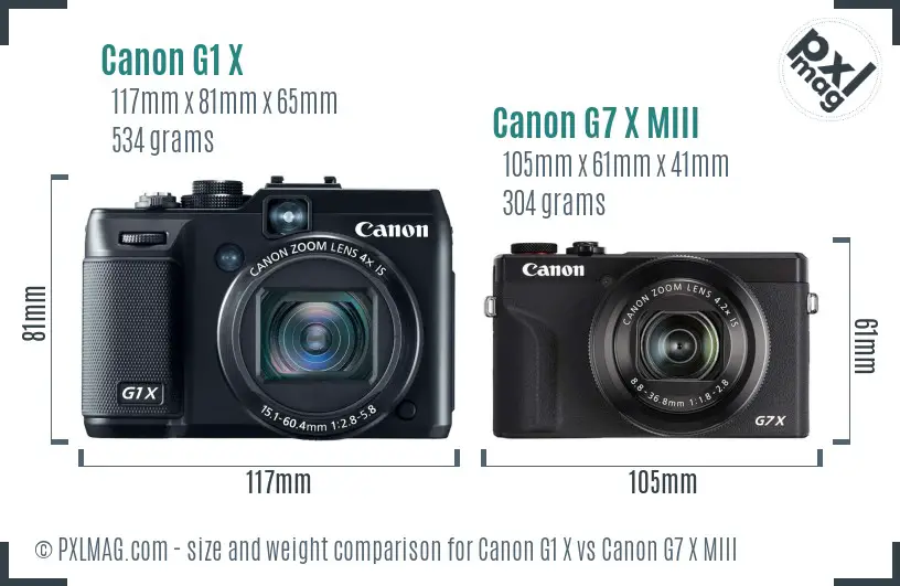 Canon G1 X vs Canon G7 X MIII size comparison
