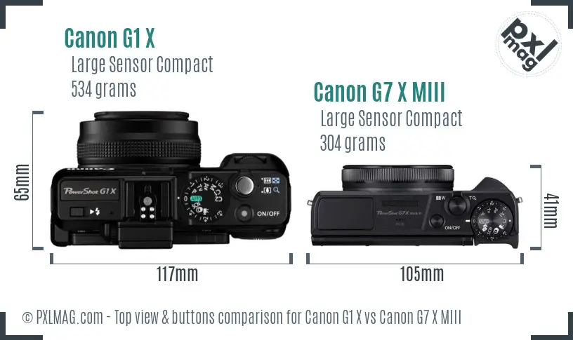 Canon G1 X vs Canon G7 X MIII top view buttons comparison