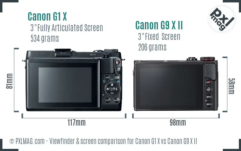 Canon G1 X vs Canon G9 X II Screen and Viewfinder comparison