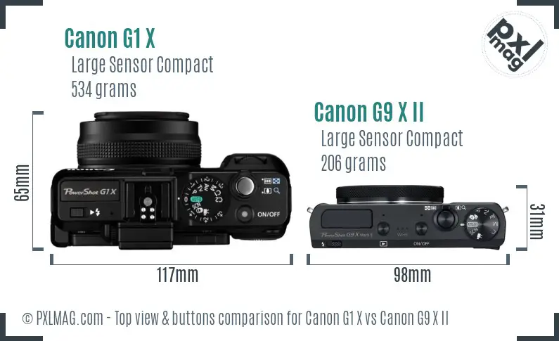 Canon G1 X vs Canon G9 X II top view buttons comparison
