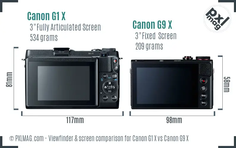 Canon G1 X vs Canon G9 X Screen and Viewfinder comparison