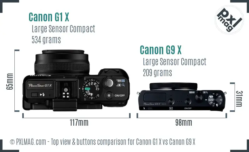 Canon G1 X vs Canon G9 X top view buttons comparison