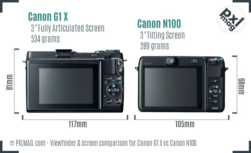 Canon G1 X vs Canon N100 Screen and Viewfinder comparison