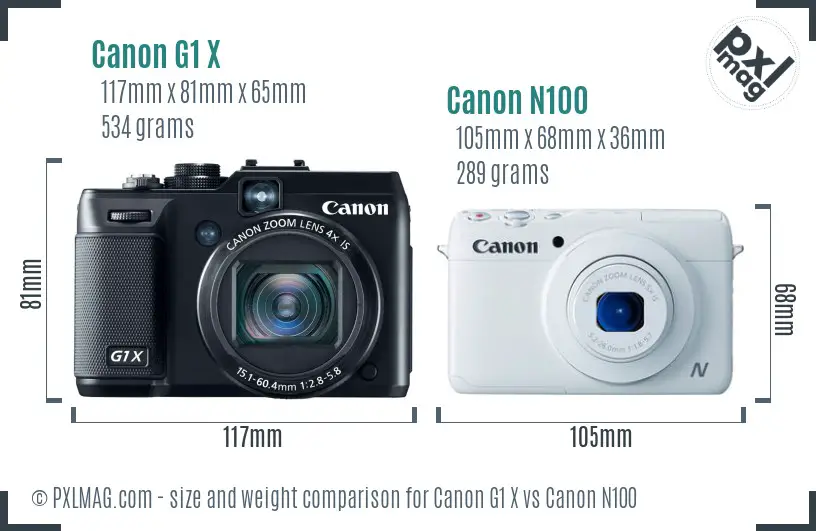 Canon G1 X vs Canon N100 size comparison