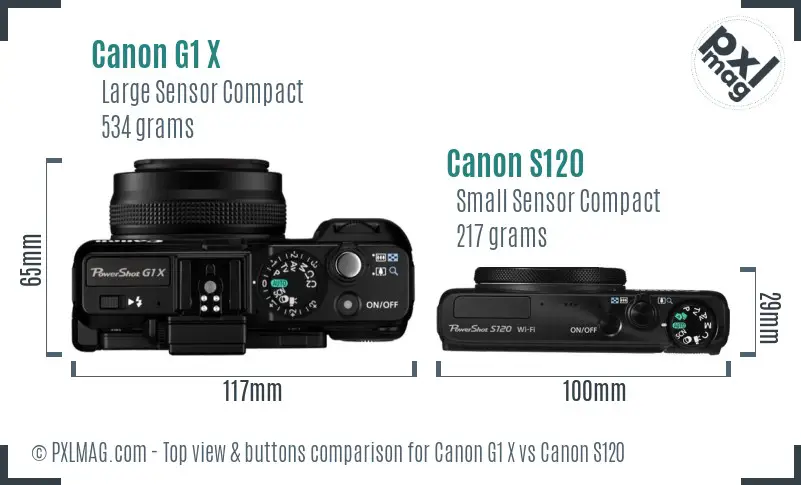 Canon G1 X vs Canon S120 top view buttons comparison Canon G1 X vs Canon S120 top view buttons comparison