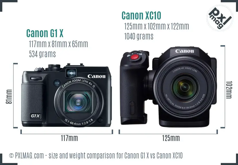 Canon G1 X vs Canon XC10 size comparison