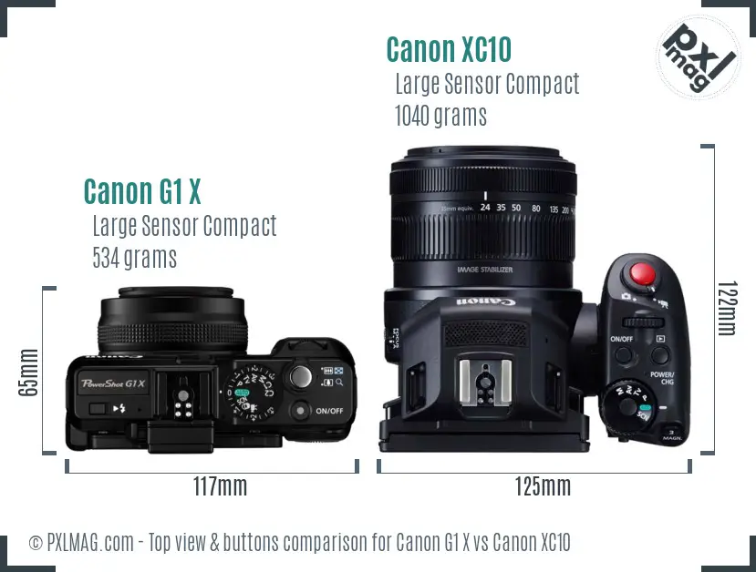 Canon G1 X vs Canon XC10 top view buttons comparison
