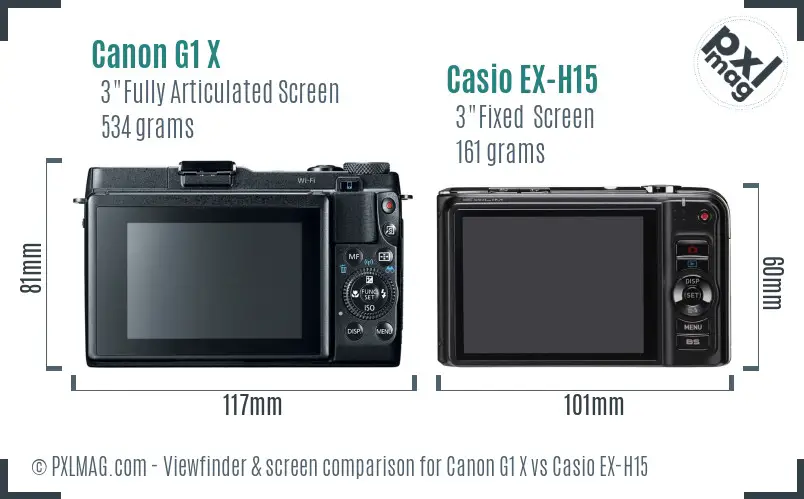 Canon G1 X vs Casio EX-H15 Screen and Viewfinder comparison
