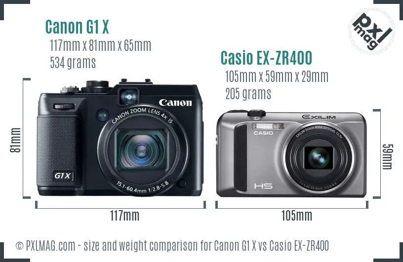 Canon G1 X vs Casio EX-ZR400 size comparison Canon G1 X vs Casio EX-ZR400 size comparison