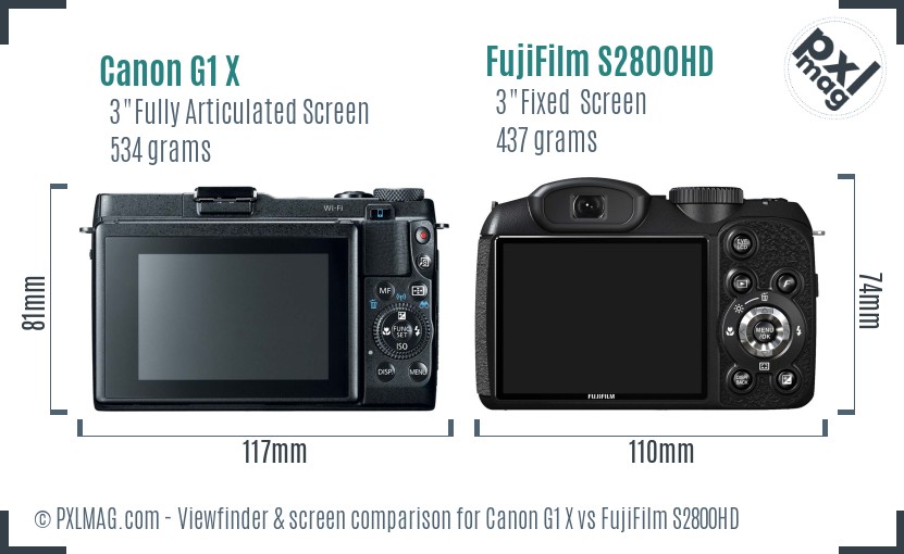Canon G1 X vs FujiFilm S2800HD Screen and Viewfinder comparison