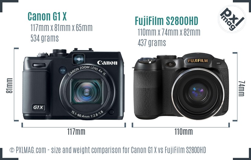Canon G1 X vs FujiFilm S2800HD size comparison