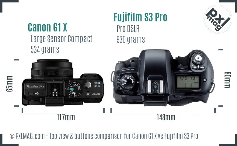 Canon G1 X vs Fujifilm S3 Pro top view buttons comparison Canon G1 X vs Fujifilm S3 Pro top view buttons comparison