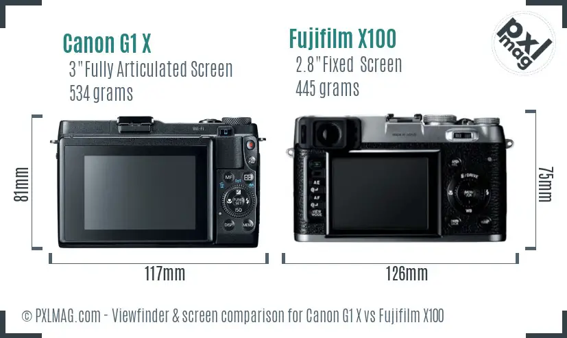 Canon G1 X vs Fujifilm X100 Screen and Viewfinder comparison