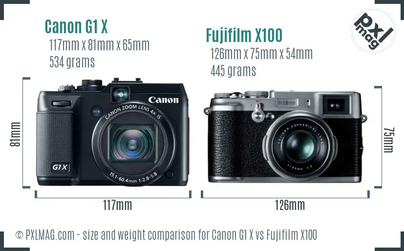 Canon G1 X vs Fujifilm X100 size comparison