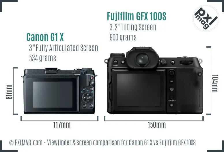 Canon G1 X vs Fujifilm GFX 100S Screen and Viewfinder comparison