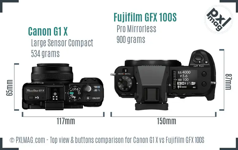 Canon G1 X vs Fujifilm GFX 100S top view buttons comparison