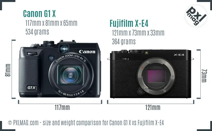 Canon G1 X vs Fujifilm X-E4 size comparison Canon G1 X vs Fujifilm X-E4 size comparison