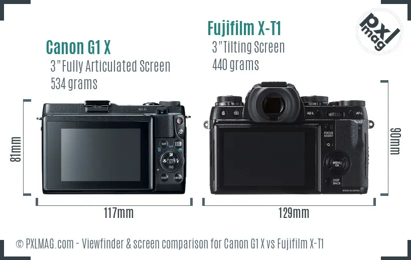 Canon G1 X vs Fujifilm X-T1 Screen and Viewfinder comparison