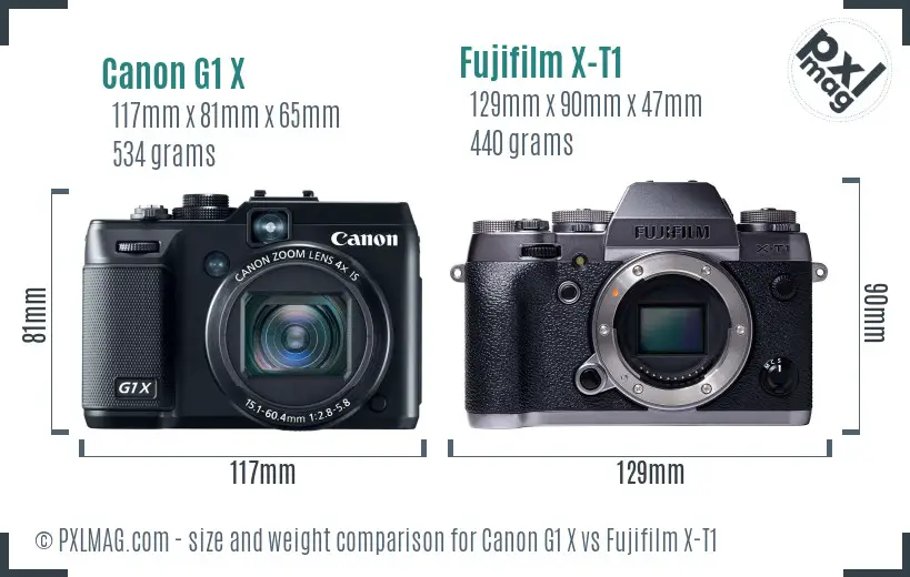 Canon G1 X vs Fujifilm X-T1 size comparison