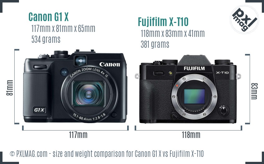 Canon G1 X vs Fujifilm X-T10 size comparison